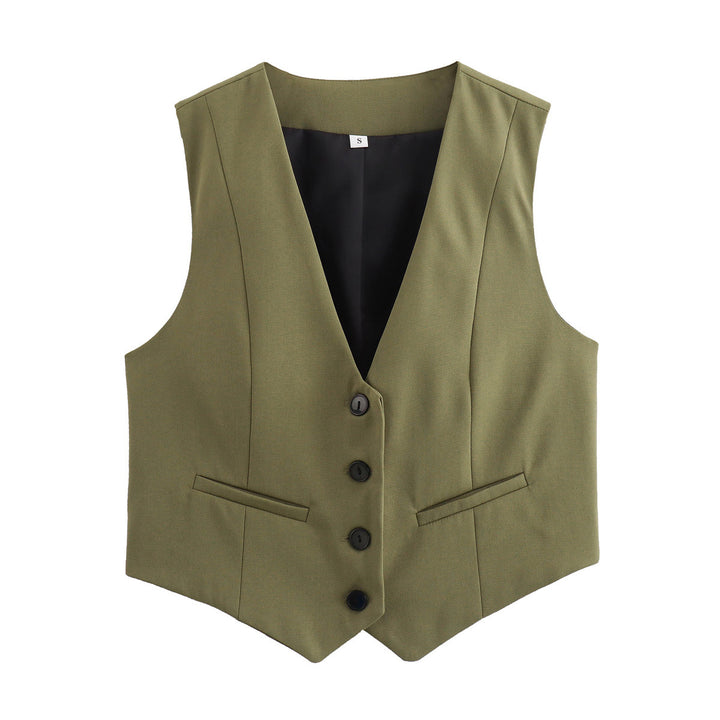 Damen nan elegante taillierte Business-Weste mit spitzem Saum, V-Ausschnitt und Leistentaschen Drune