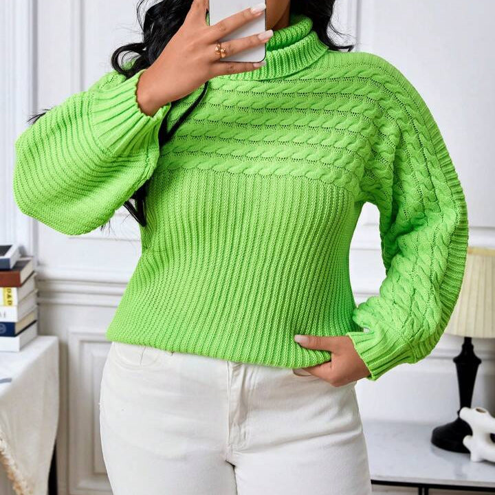 Damen Grobstrickpullover mit hohem Kragen und strukturiertem Design Drune