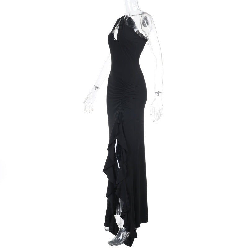 Damen Elegantes Maxikleid mit asymmetrischem Schnitt und Raffung Drune