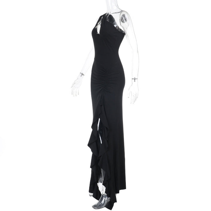 Damen Elegantes Maxikleid mit asymmetrischem Schnitt und Raffung Drune