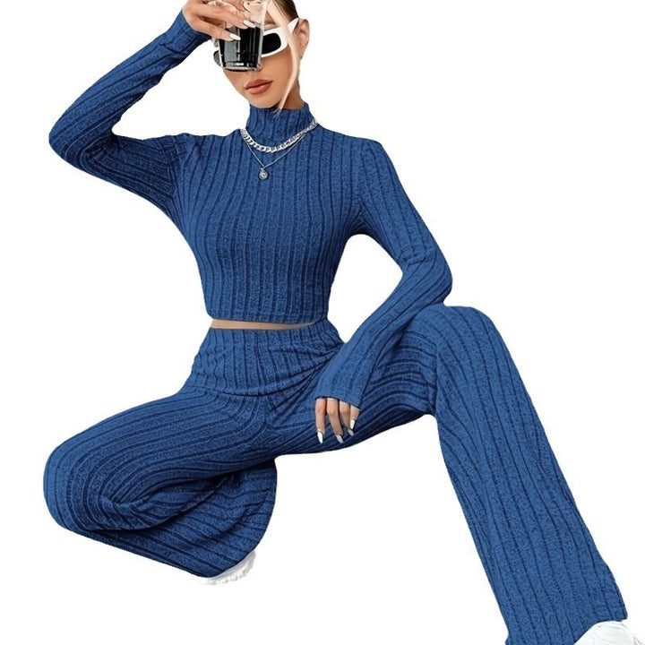 Damen Zweiteiliges Set mit hochgeschlossenem Pullover und ausgestellter Hose Drune