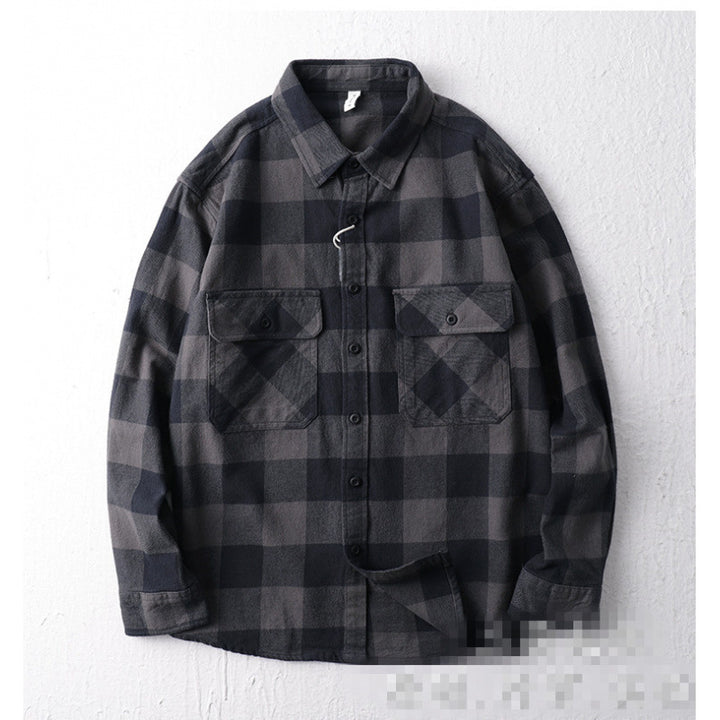 Herren Oversize Kariertes Flanell-Hemdjacke mit aufgesetzten Pattentaschen Drune