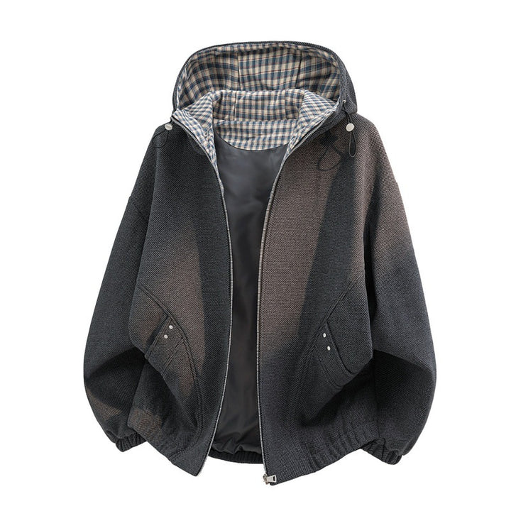 Damen oversized Fleecejacke mit Kapuze und karierter Innenfütterung Drune
