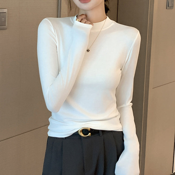 Damen Elegantes Langarmshirt mit hohem Kragen aus weichem Material Drune