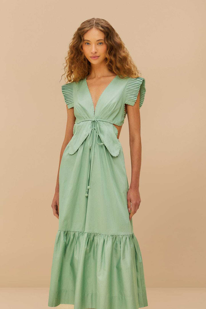 Damen Maxikleid mit hoch geschnittenen Rüschenärmeln und verstellbarem Taillenbund Drune
