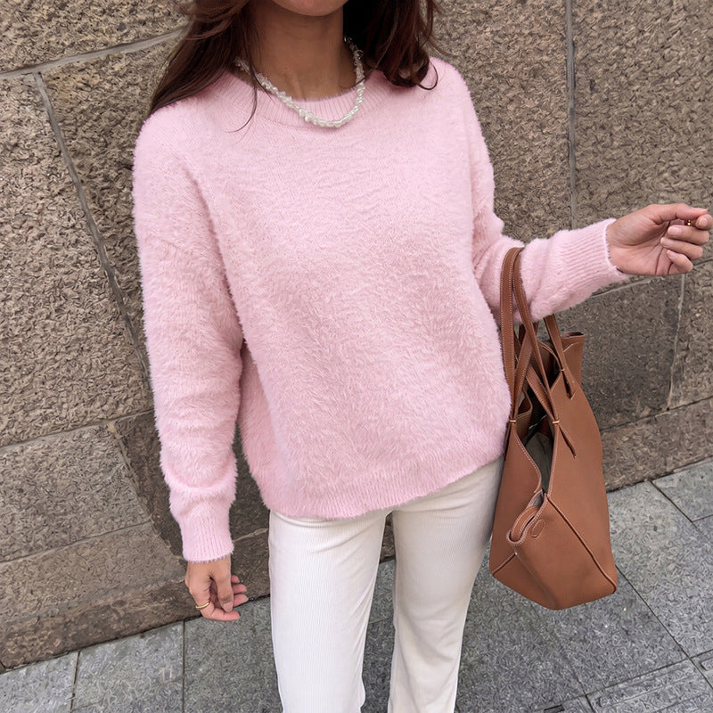 Damen Weicher Strickpullover mit Rundhalsausschnitt Drune
