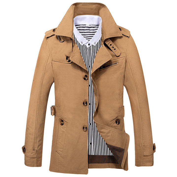 Herren leichter Baumwoll-Fieldcoat mit Hemdkragen, Epauletten und Brustreißverschluss Drune