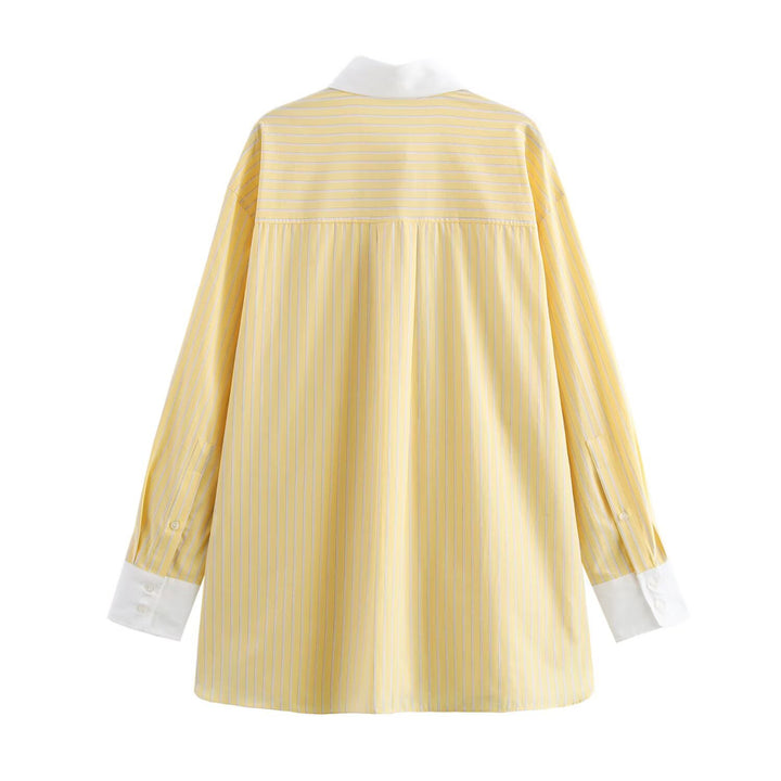 Damen Oversize-Hemdbluse mit Kontrastkragen und Manschetten Drune