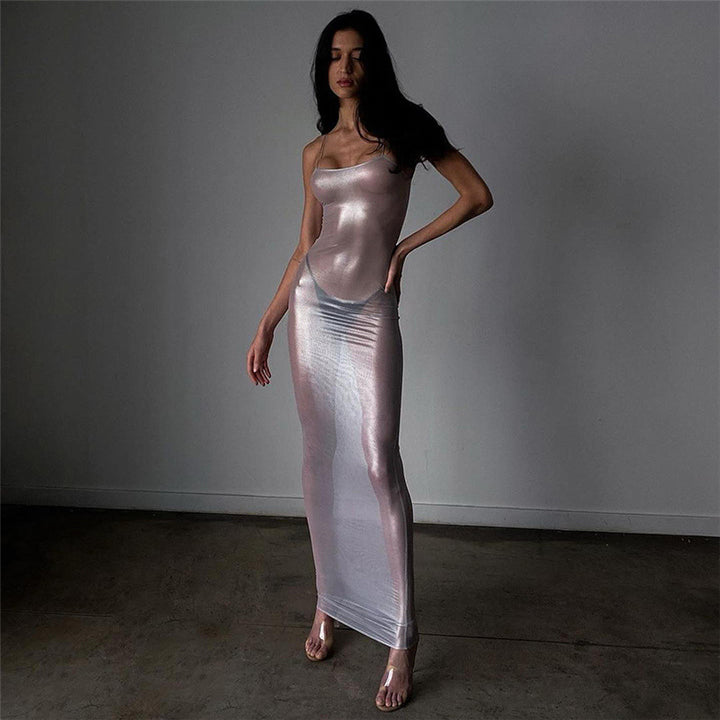 Damen Maxi-Strandkleid aus leichtem Material mit feinen Spaghettiträgern Drune