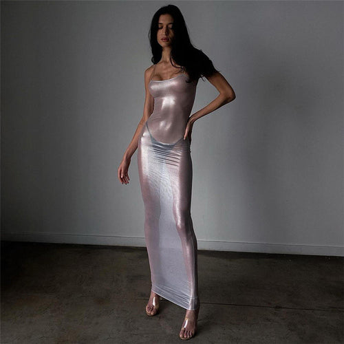 Damen Maxi-Strandkleid aus leichtem Material mit feinen Spaghettiträgern Drune
