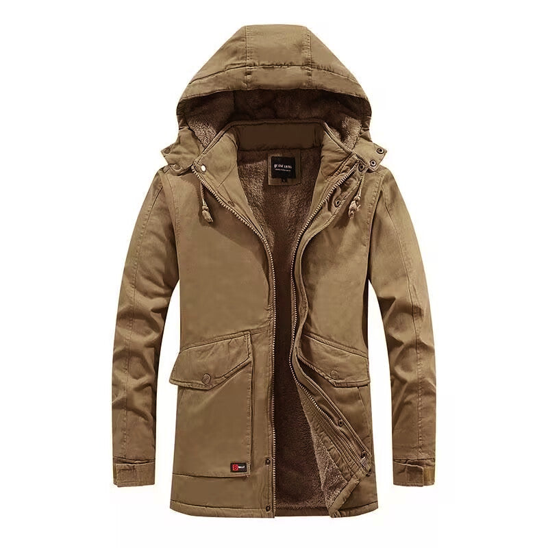 Herren Canvas-Parka mit Sherpa-Innenseite, verlängerter Schnitt und Utility-Ärmeltasche Drune