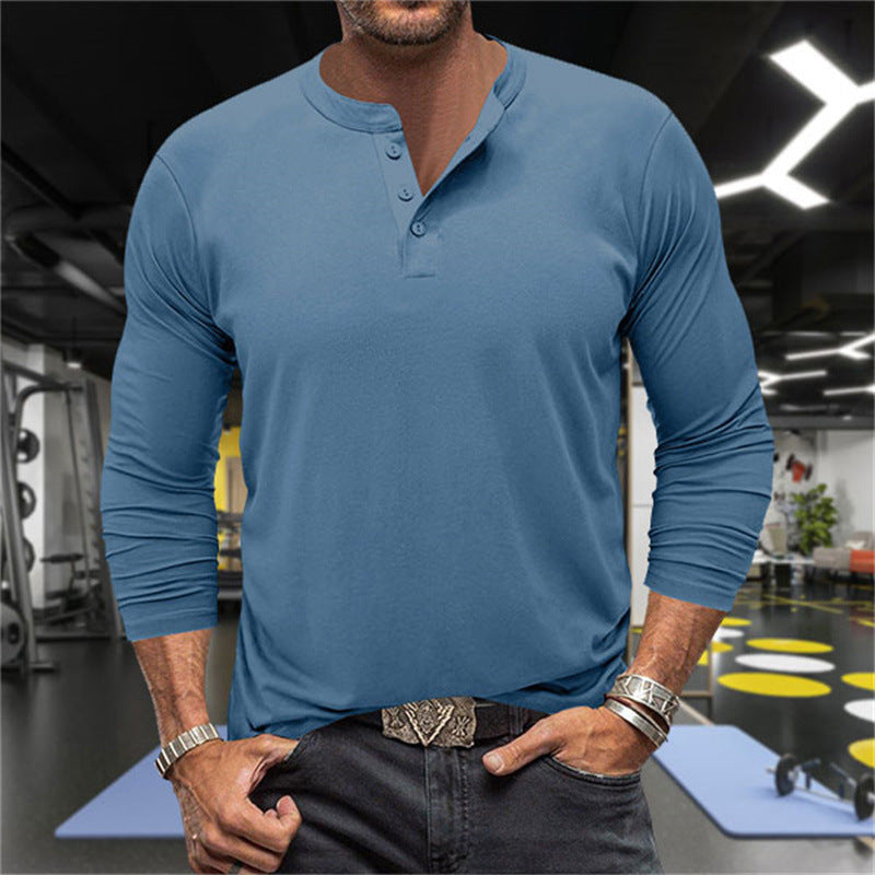 Herren Langarm-Henley-Shirt aus atmungsaktiver Baumwollmischung Drune