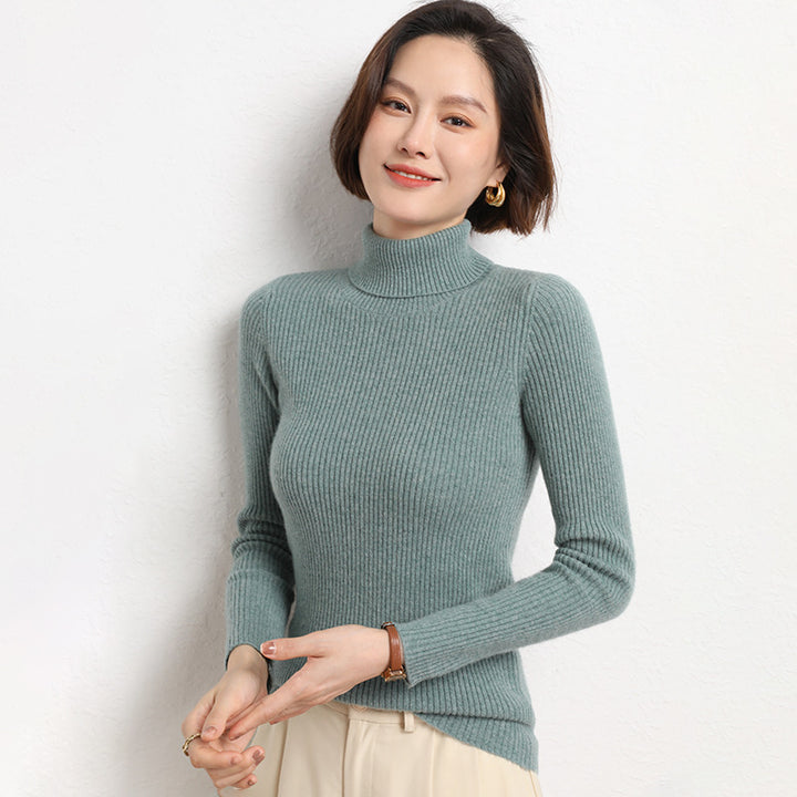 Damen Taillierter Feinstrick-Rollkragenpullover mit feiner Rippenstruktur und Kaschmir-Optik Drune