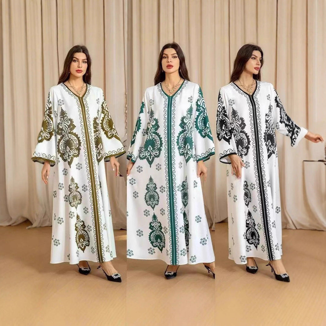Damen Kaftan-Kleid mit kunstvollem Motiv und lockerer Passform Drune
