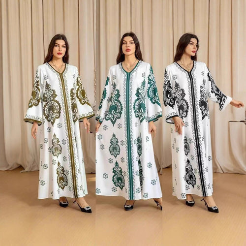 Damen Kaftan-Kleid mit kunstvollem Motiv und lockerer Passform Drune