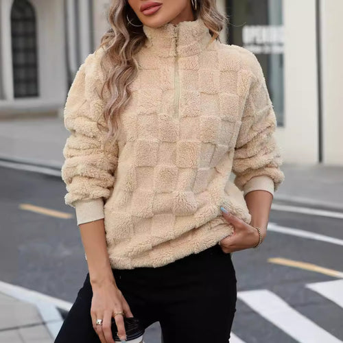 Damen Oversize Fleece-Pullover mit Zipper und Struktur Drune
