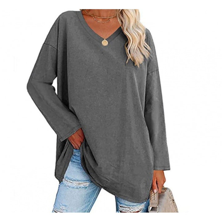 Damen Lässiges V-Ausschnitt Sweatshirt mit langen Ärmeln und asymmetrischem Saum Drune