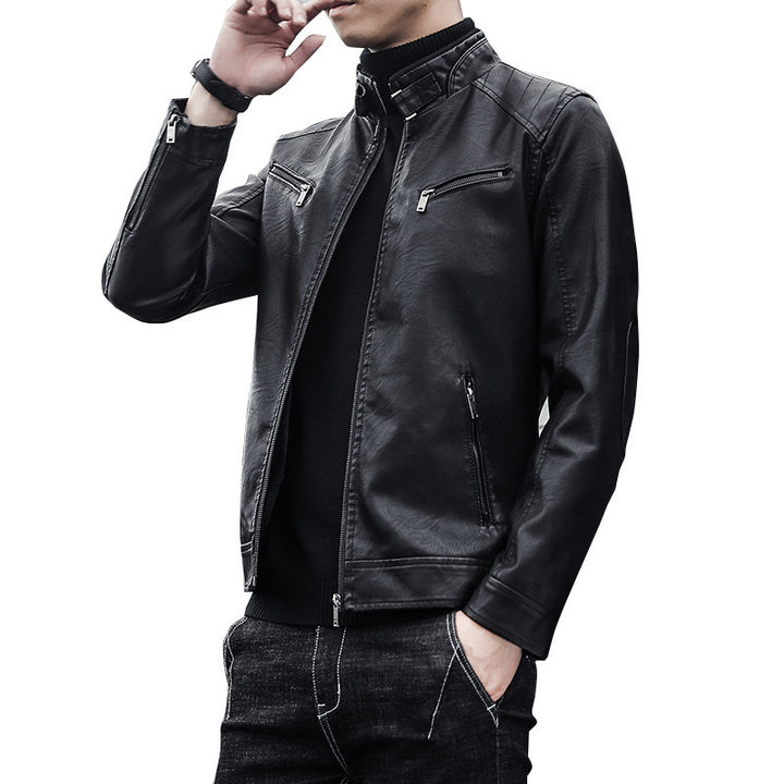 Herren Modische Kunstlederjacke mit warmem Innenfutter Drune