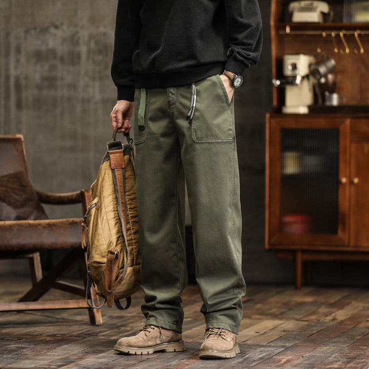Herren Lockere Canvas-Cargohose mit Tunnelzugbund und aufgesetzten Fronttaschen Drune