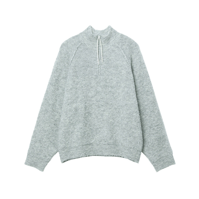 Herren Bequemer Grobstrickpullover mit halbem Reißverschluss Drune