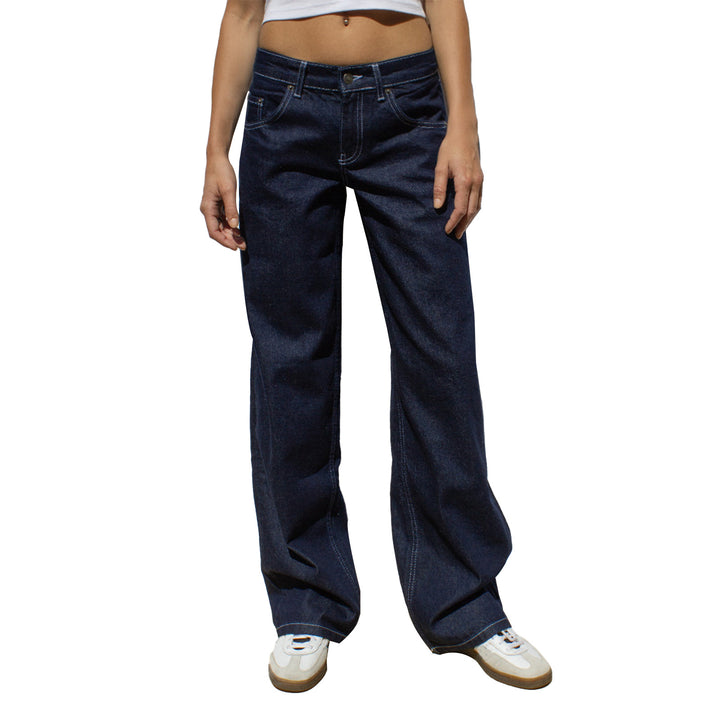 Damen nan weites Denim Hosenmodell mit tiefem Bund und weitem Schlag Drune