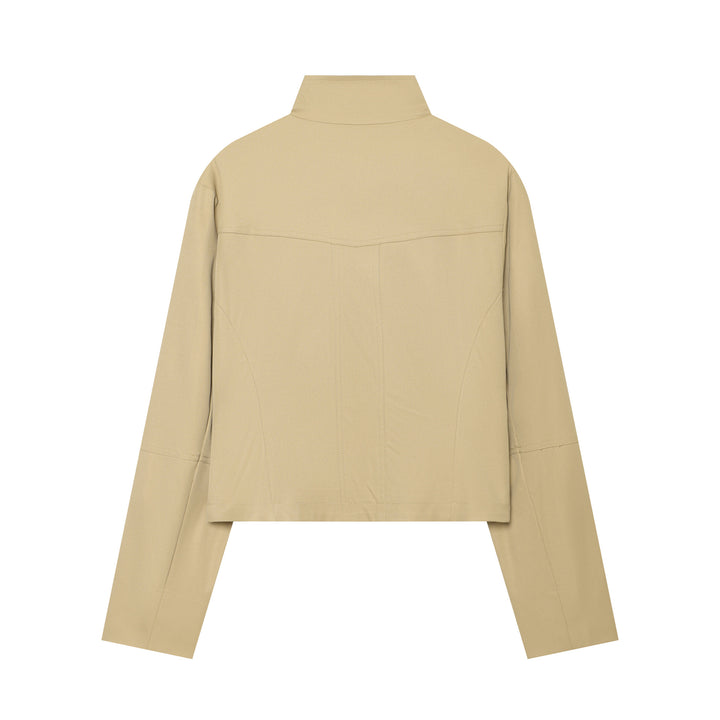 Damen Cropped Feldjacke im Utility‑Look mit Funnelkragen und aufgesetzten Pattentaschen Drune