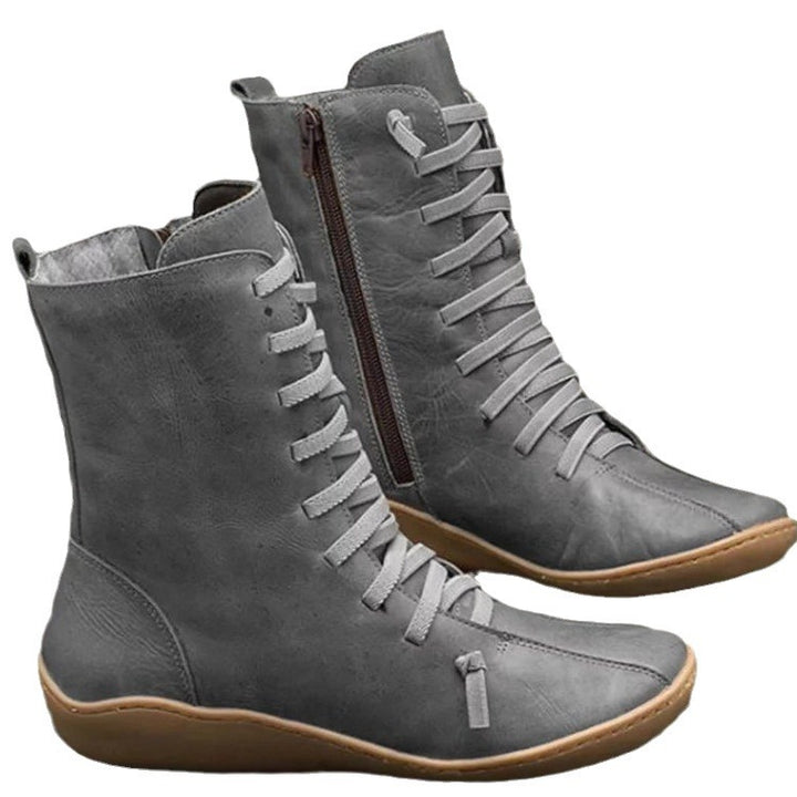 Damen knöchelhohe Schnür-Boots mit seitlichem Reißverschluss und stoßdämpfender Gummisohle Drune