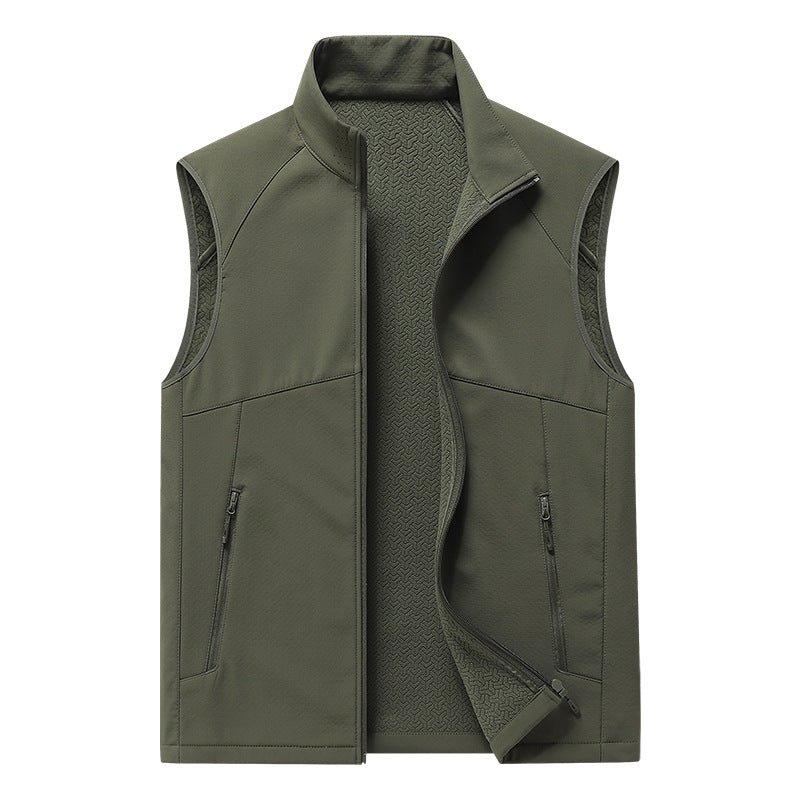 Herren Softshell-Weste mit Stehkragen, winddichter Performance-Softshell und strukturierter Innenseite Drune