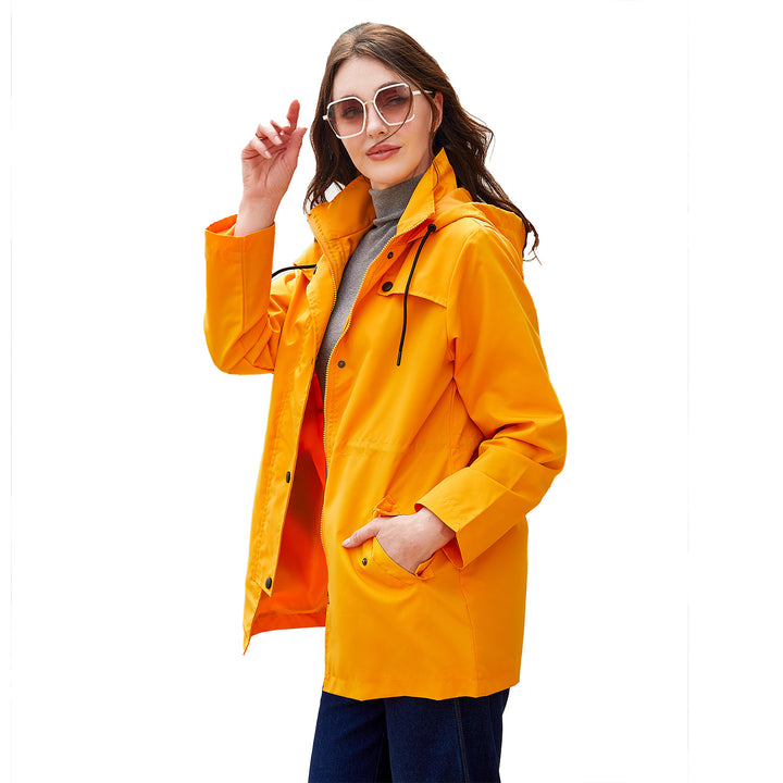 Damen nan leichter wasserdichter Parka mit tailliertem Schnitt, Kapuze und verdecktem Reißverschluss Drune