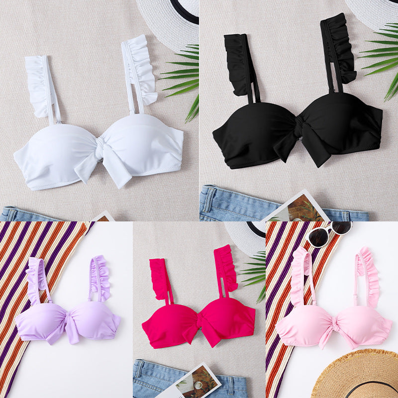 Damen Push-Up-Bikinioberteil mit dekorativem Knoten und Rüschen Drune