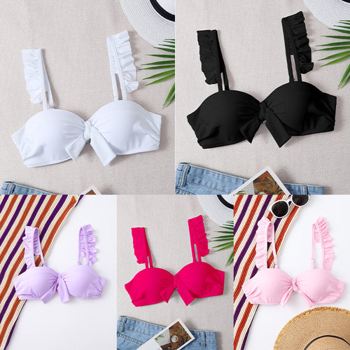 Damen Push-Up-Bikinioberteil mit dekorativem Knoten und Rüschen Drune