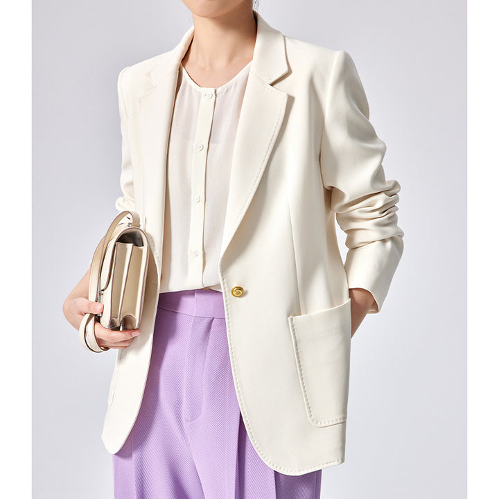 Damen Taillierter Longline-Blazer mit aufgesetzten Taschen, Ein-Knopf-Verschluss und leicht gerafften Ärmeln Drune