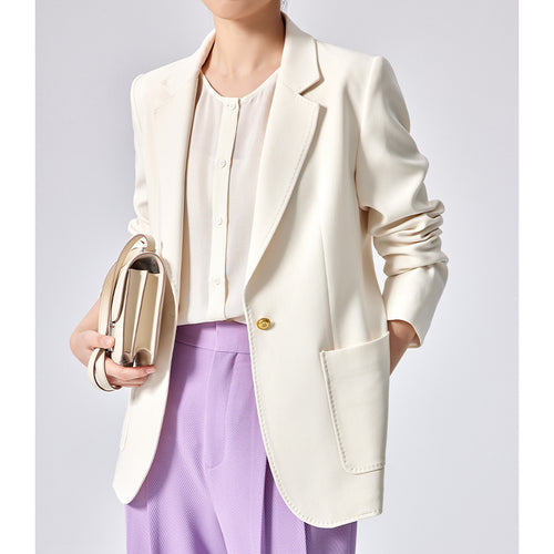 Damen Taillierter Longline-Blazer mit aufgesetzten Taschen, Ein-Knopf-Verschluss und leicht gerafften Ärmeln Drune
