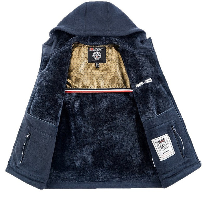 Herren Kuschelige Fleece‑Kapuzenjacke mit Teddyfutter, windabweisend und Reißverschlusstaschen Drune