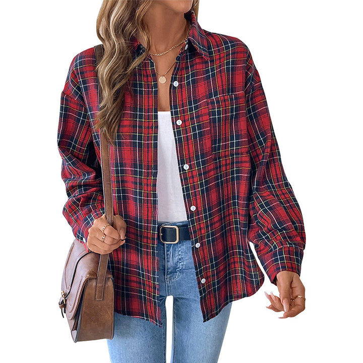 Damen kariertes Overshirt mit breiten Ärmel-Design Drune