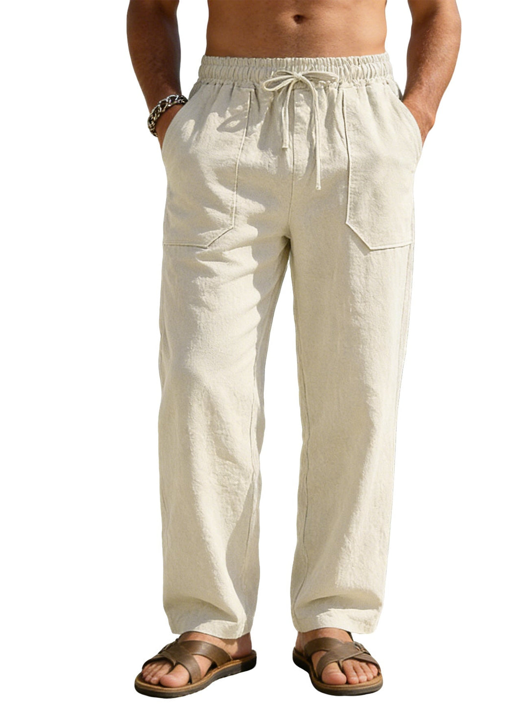 Herren nan weite Relaxhose aus Leinen-Mix mit Kordelbund und aufgesetzten Beintaschen Drune