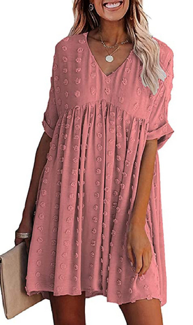 Drune | Locker Sitzendes Kurzärmliges Weites Taillenkleid