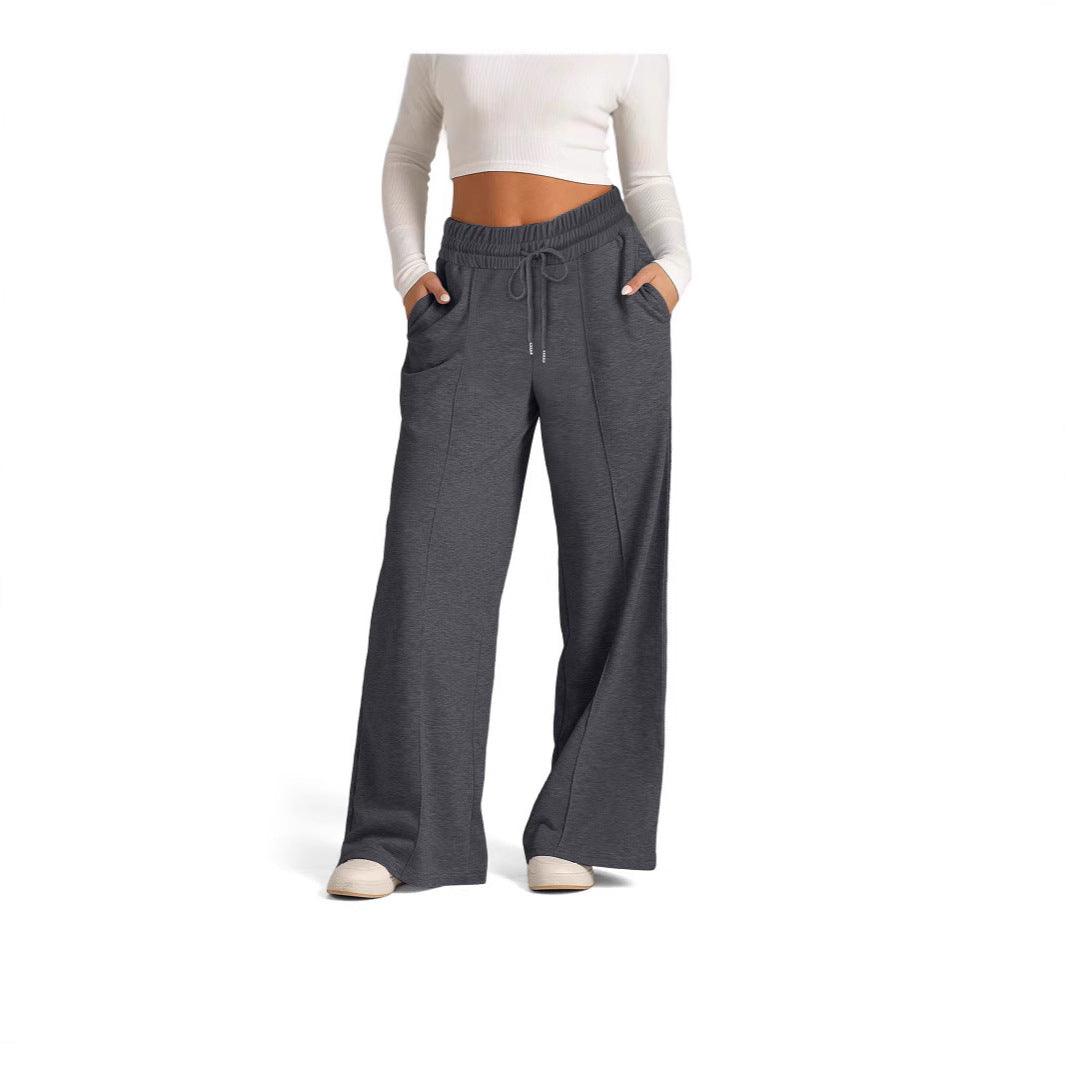 Damen nan weite High‑Waist Palazzo-Loungehose mit elastischem Komfortbund und Kordelzug Drune