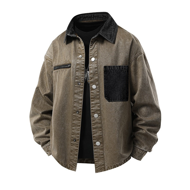 Herren Oversized Denim‑Überhemdjacke mit Druckknopffront, Brusttaschen & Reißverschluss-Detail Drune