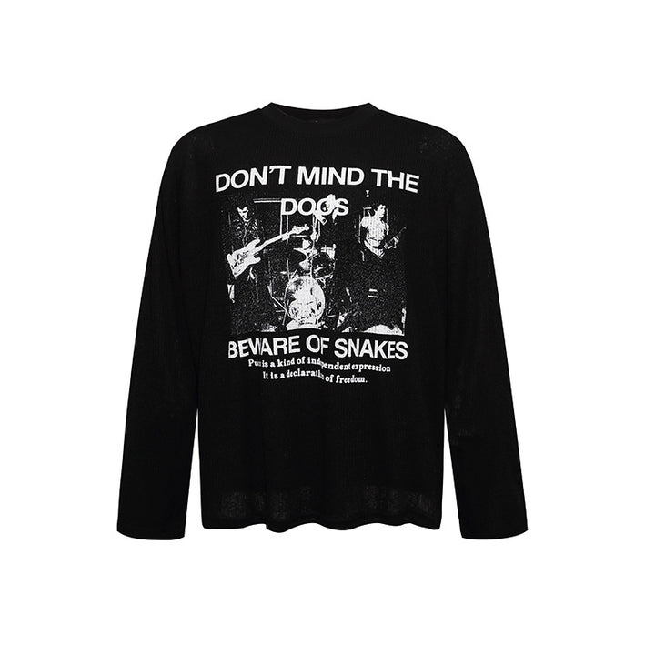 Herren Langarm-Thermo-Shirt mit Waffelstruktur und Punk-Band-Print Drune