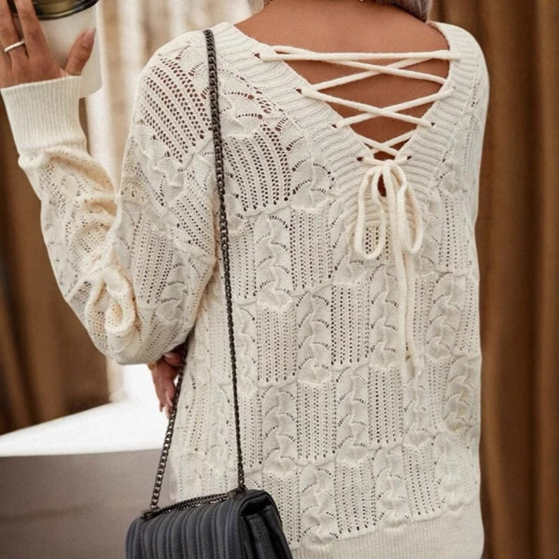 Damen Strickpullover mit raffiniertem Lochmuster und offener Schulter Drune