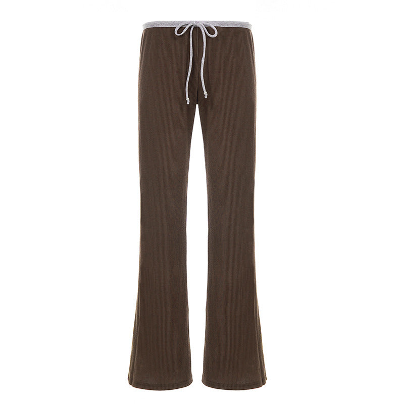 Damen Flared-Loungehose mit elastischem Bund und Bindebändern Drune