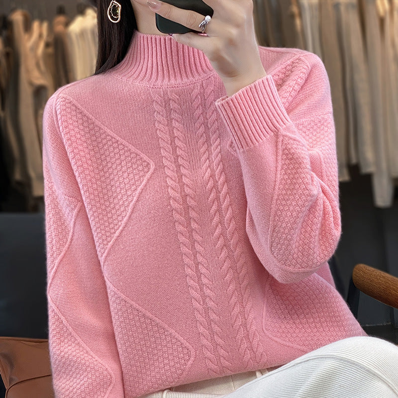 Damen Weicher Zopfstrick-Mockneckpullover mit Strukturpatches und flauschiger Mohair-Optik Drune