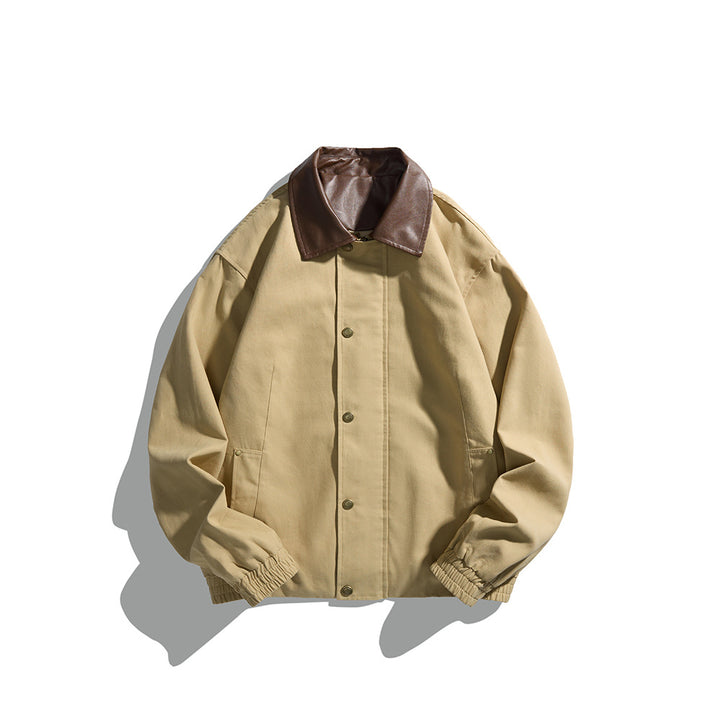 Herren Maskuliner Boxy-Fieldblouson mit kontrastierendem Kunstlederkragen und verdeckter Druckknopfleiste Drune