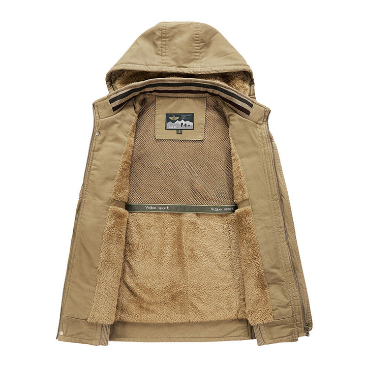 Herren Ärmellose Canvas-Weste mit Kapuze, Teddyfutter und Multifunktions-Taschen Drune