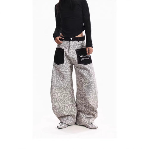 Damen Weitgeschnittene Hose mit Tierfell-Muster Drune