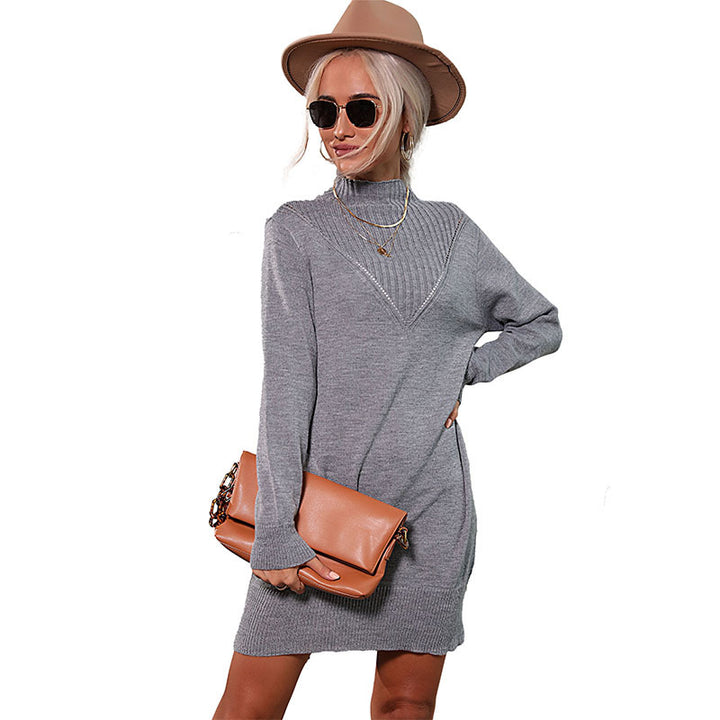 Damen Strickkleid mit Rippenkragen, V‑Struktur und lässiger Oversize‑Silhouette Drune