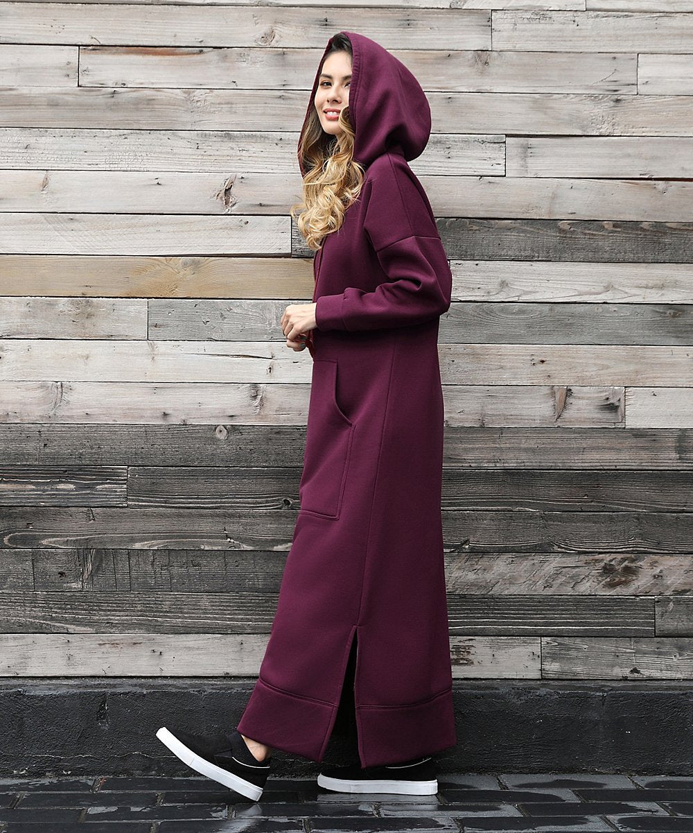 Damen nan langes Kapuzen-Sweatkleid mit Kängurutasche, Seitenschlitzen und lockerer Oversize-Passform Drune