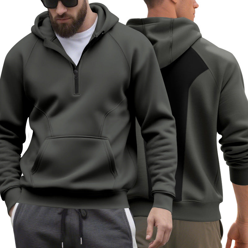 Herren nan Halbzip-Kapuzenpullover im minimalistischen Softshell-Look mit Kängurutasche und Raglanärmeln Drune