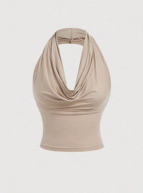 Damen Neckholder-Cropped-Top mit Wasserfall-Ausschnitt und taillierter Passform Drune
